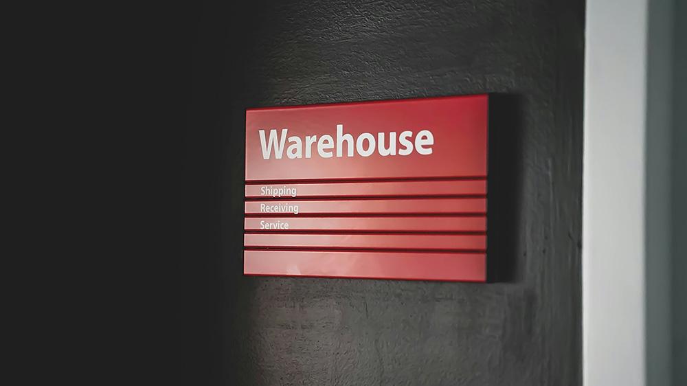 red warehouse sign